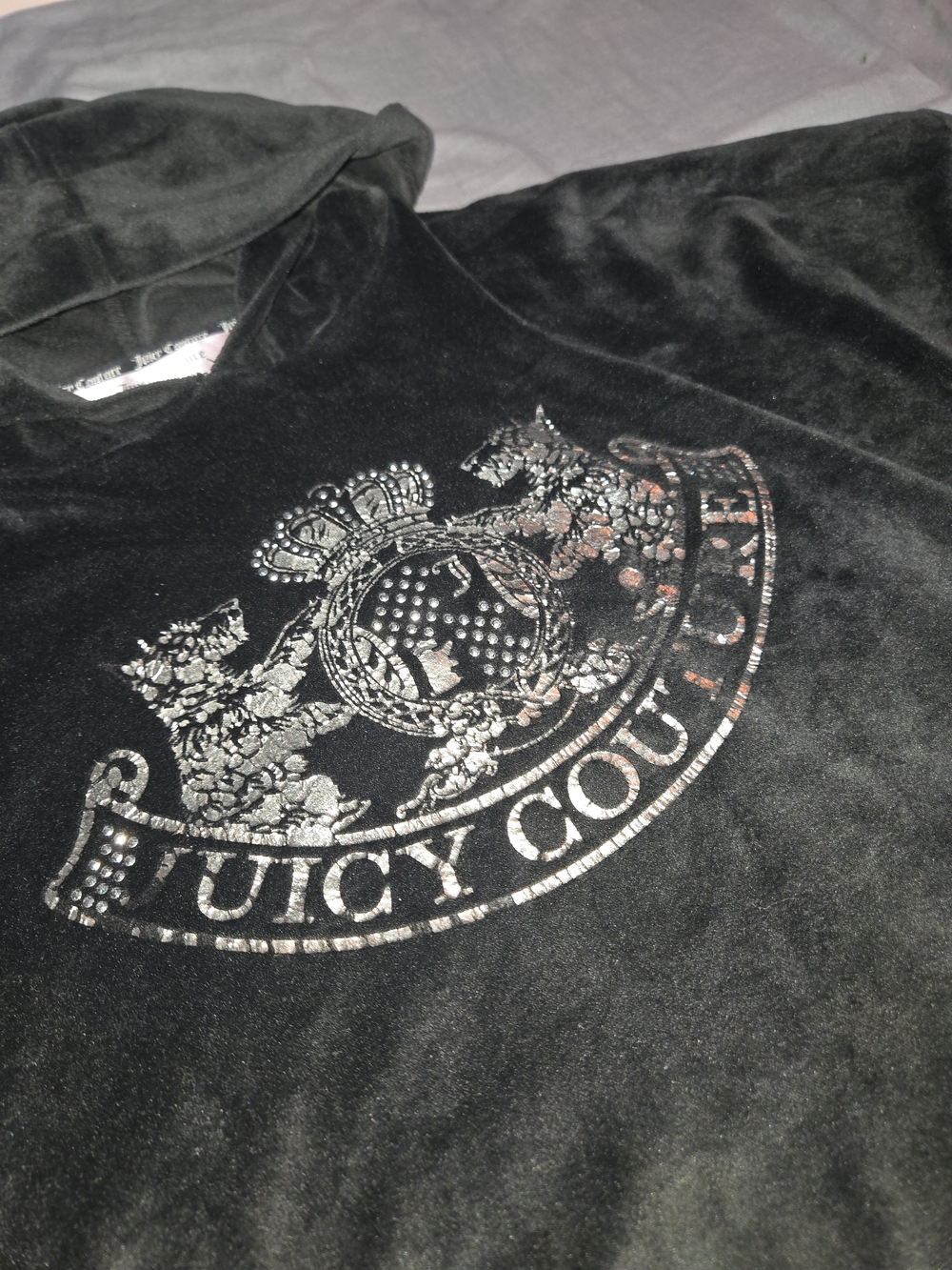 Juicy Couture Black Velour Hoodie with Crest Logo